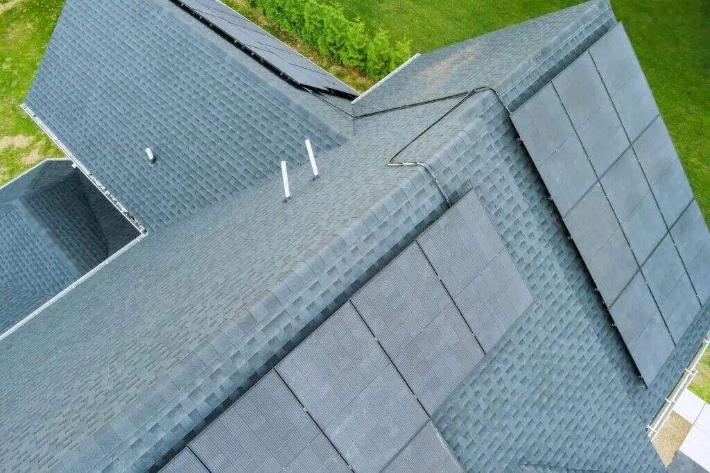 Solar panels installed on residential roof for energy efficiency.